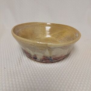 Pottery Bowl Red and Brown 6.5" diameter 2.5" deep M P stamp on bottom
